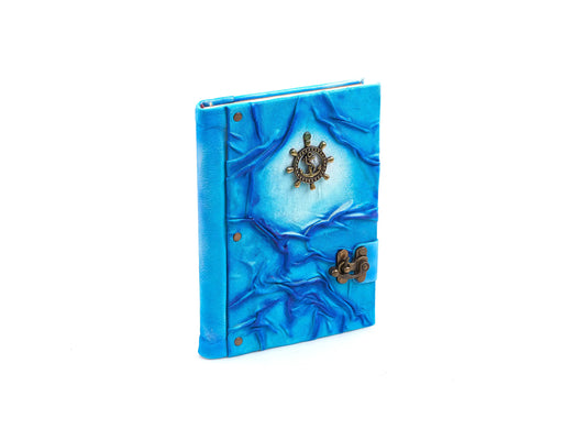 Blue Ship Helm Pattern Leather Notebook Journal Diary Craft