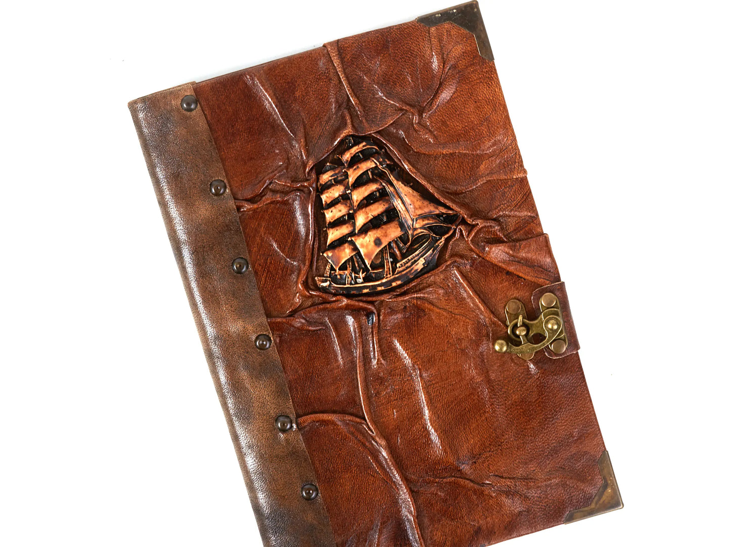 Sailing Ship Figure Notebook Brown Diary Leather Craft