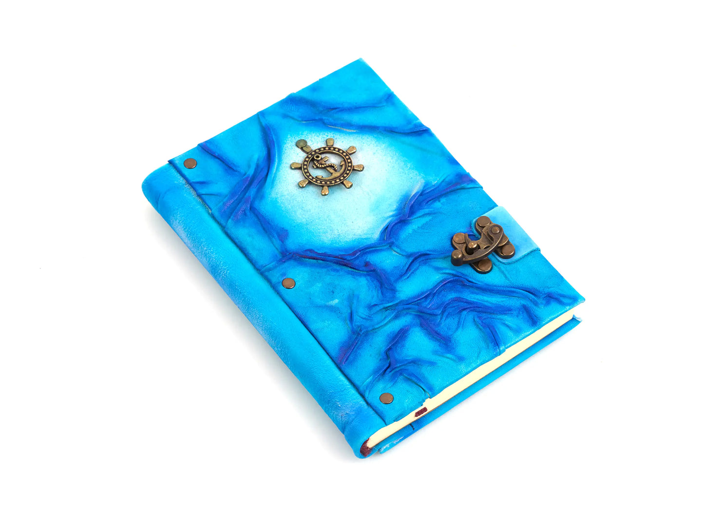 Blue Ship Helm Pattern Leather Notebook Journal Diary Craft