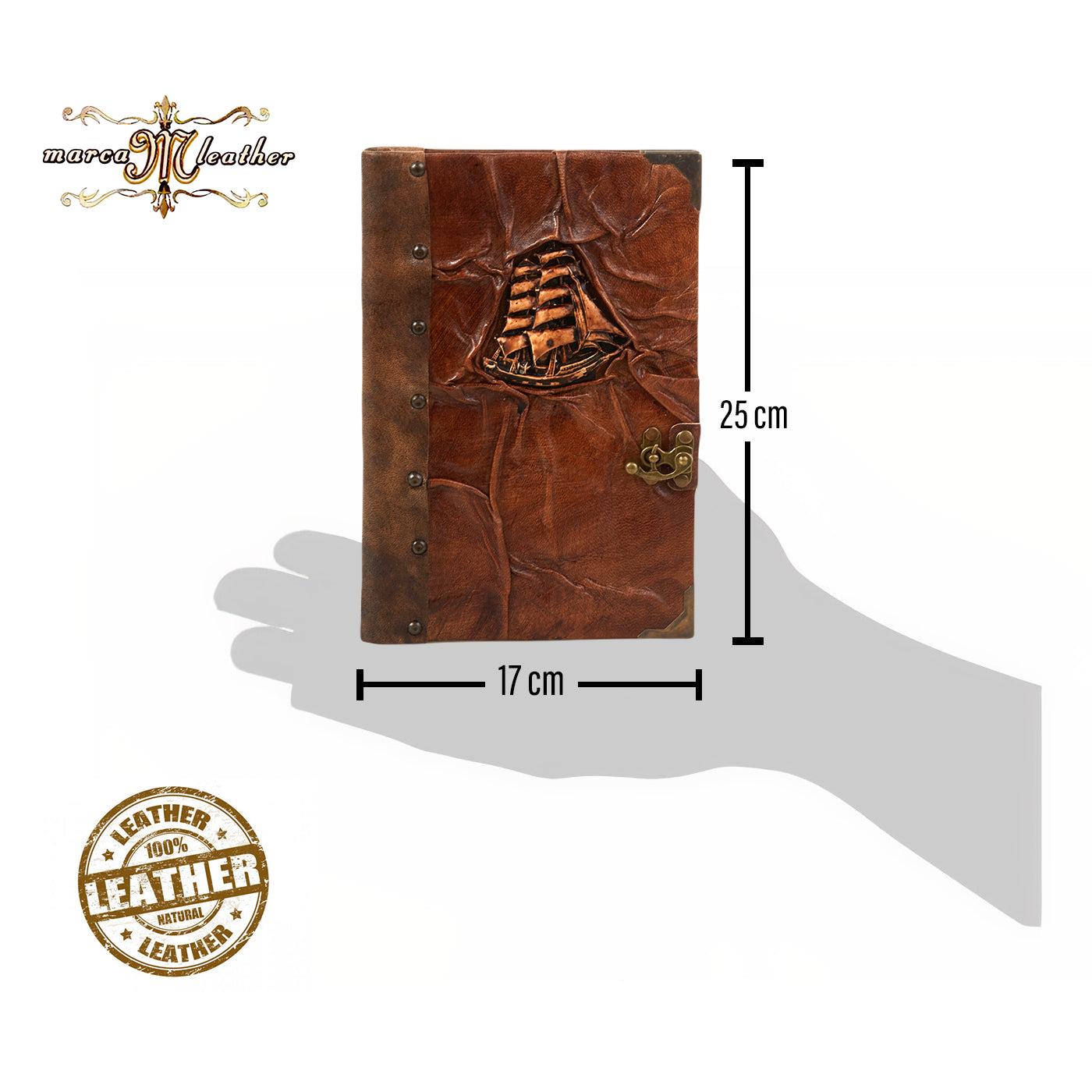 Sailing Ship Figure Notebook Brown Diary Leather Craft