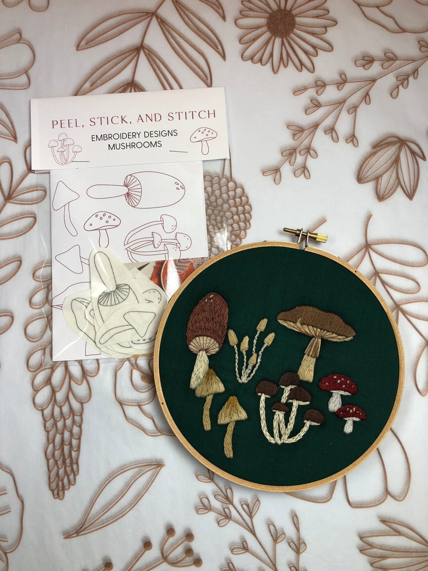 DIY Mushroom Embroidery. Peel Stick and Stitch Patterns