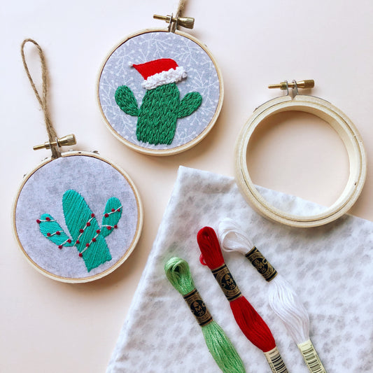 DIY Beginner Cactus Holiday Ornament Embroidery Kit